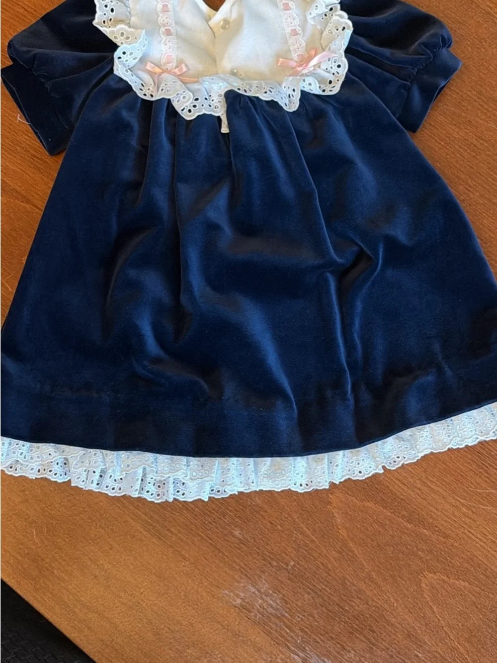 Fischel by Johnston Baby Dress in Navy with White Lace 3T
